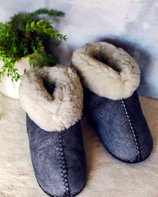 Grey sheepskin slippers