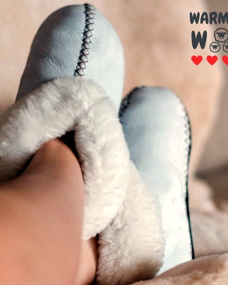 Close-up of soft sheepskin slippers